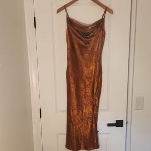 Elegant Copper Satin Slip Dress